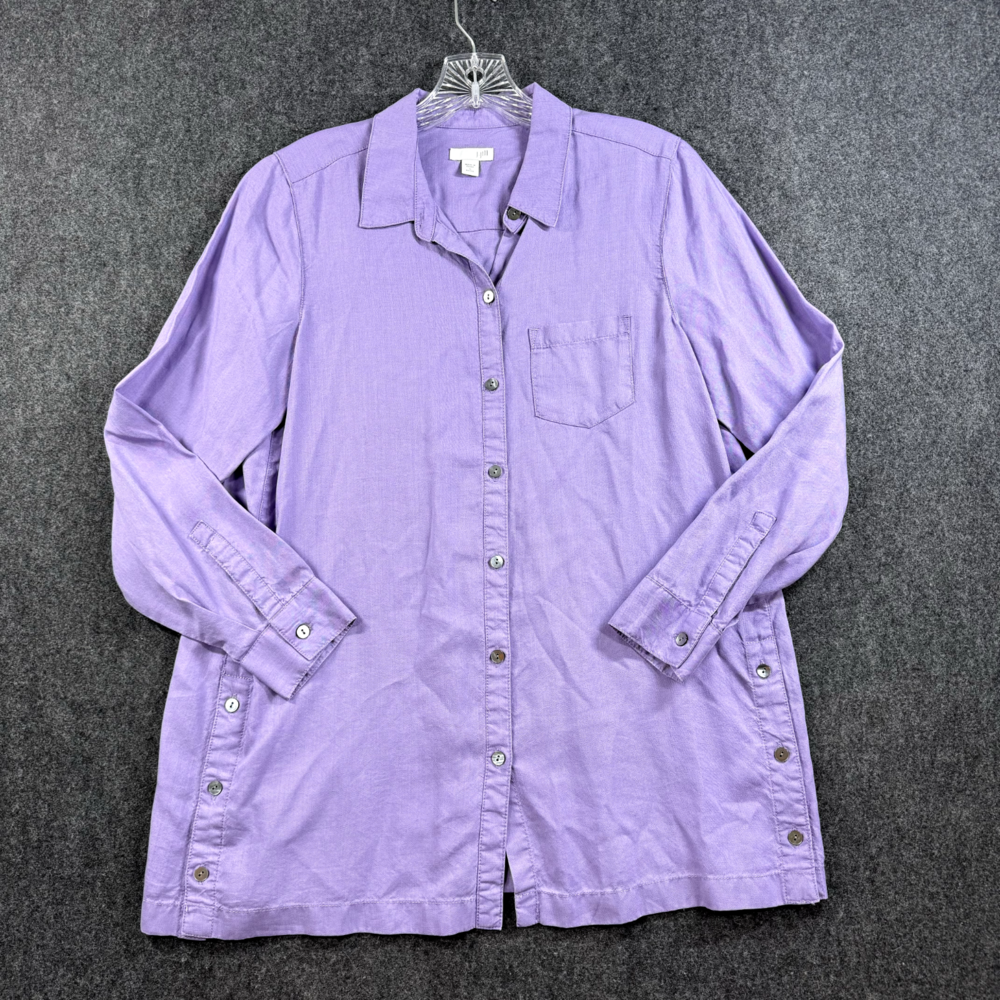 J Jill Blouse Women’s Small Petite Purple Button Down Tencell Pocket Button Down